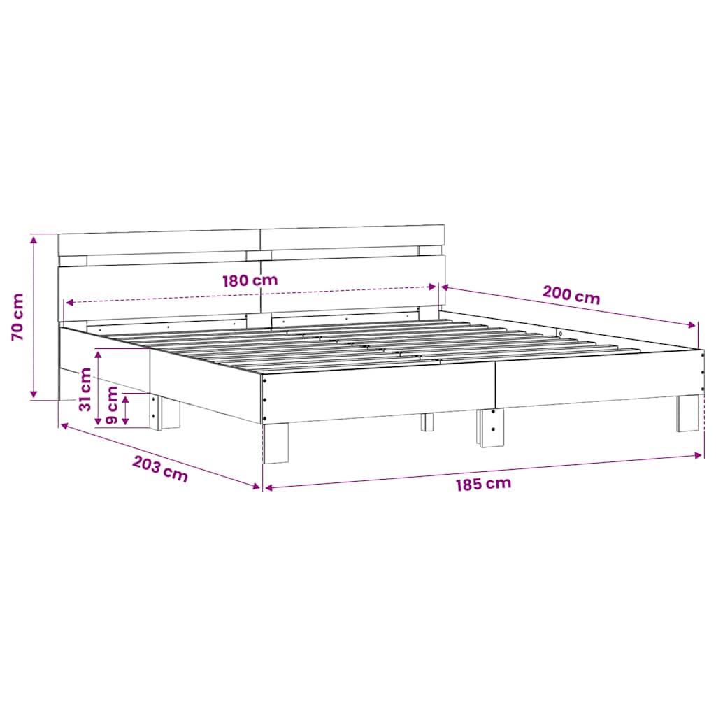 vidaXL Πλαίσιο Κρεβατιού με Κεφαλάρι Sonoma Δρυς 180x200εκ. Επεξ. Ξύλο