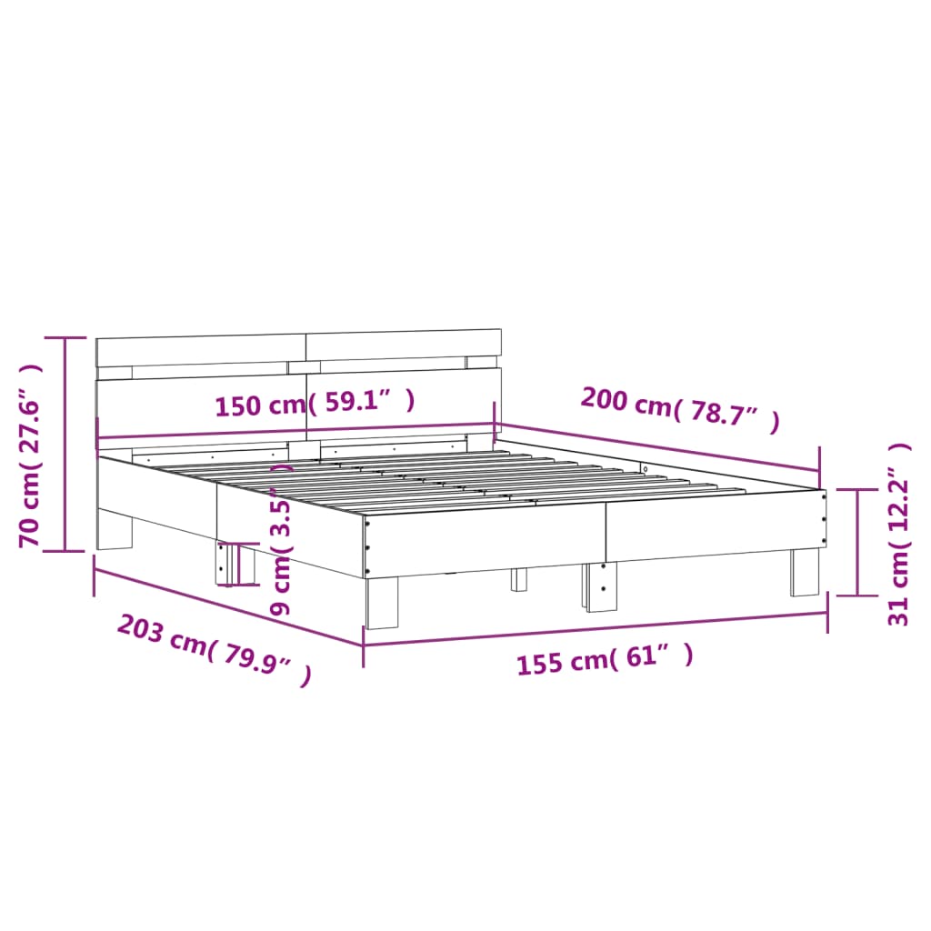 vidaXL Πλαίσιο Κρεβατιού με Κεφαλάρι Λευκό 150x200 εκ Επεξεργ. Ξύλο
