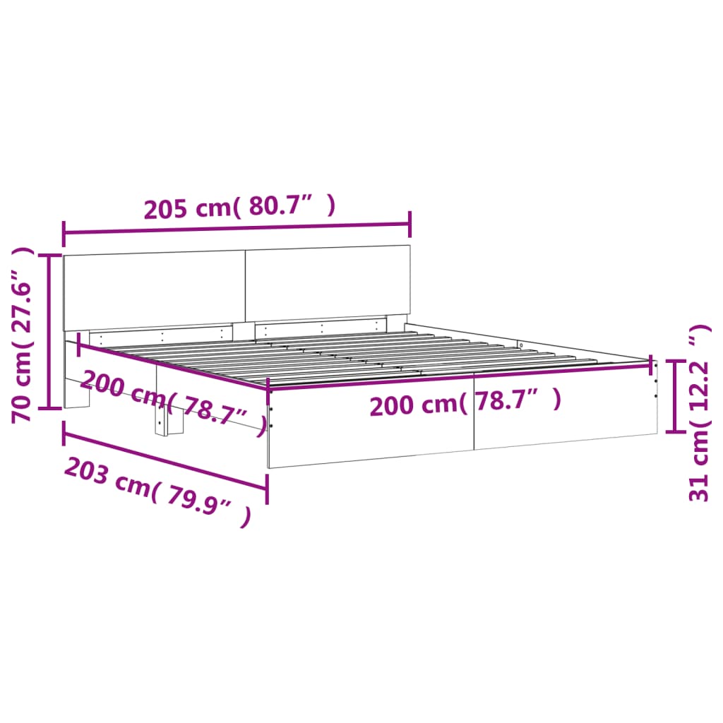 vidaXL Πλαίσιο Κρεβατιού με Κεφαλάρι Γκρι Sonoma 200x200 εκ.