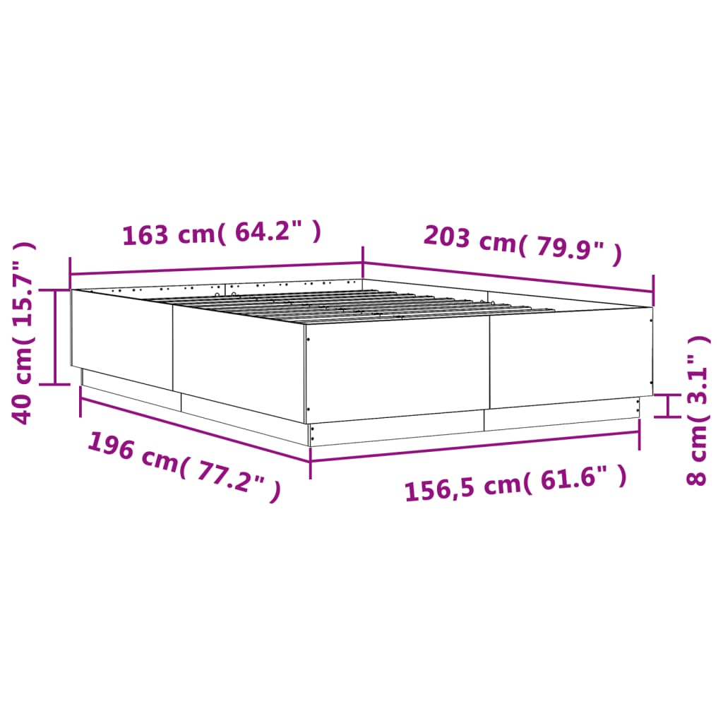 vidaXL Πλαίσιο Κρεβατιού Γκρι Σκυροδέματος 160x200 εκ. Επεξεργ. Ξύλο