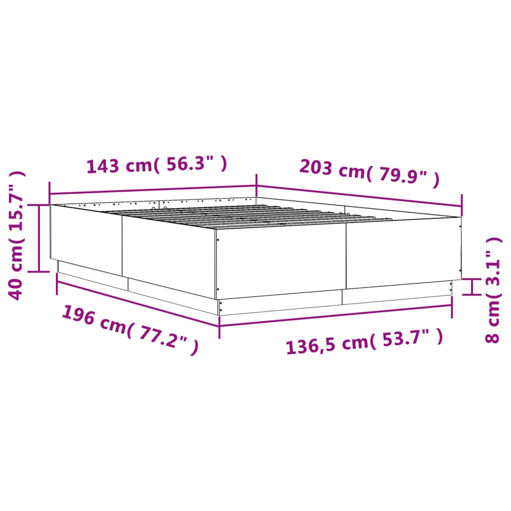 vidaXL Πλαίσιο Κρεβατιού Γκρι Sonoma 140x200 εκ. Επεξεργασμένο Ξύλο