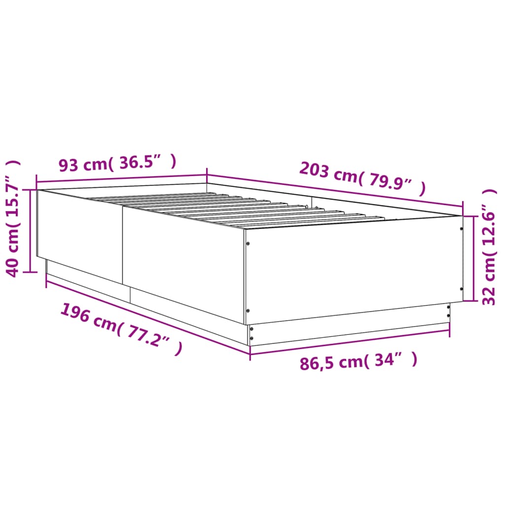 vidaXL Πλαίσιο Κρεβατιού Καφέ Δρυς 90x200 εκ. Επεξεργασμένο Ξύλο