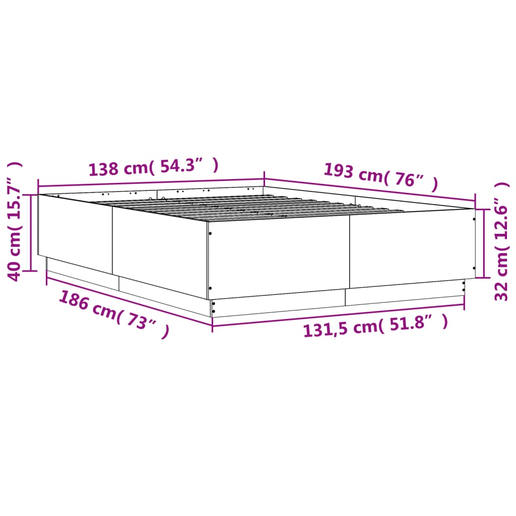 vidaXL Πλαίσιο Κρεβατιού Μαύρο 135x190 εκ. Επεξεργ. Ξύλο