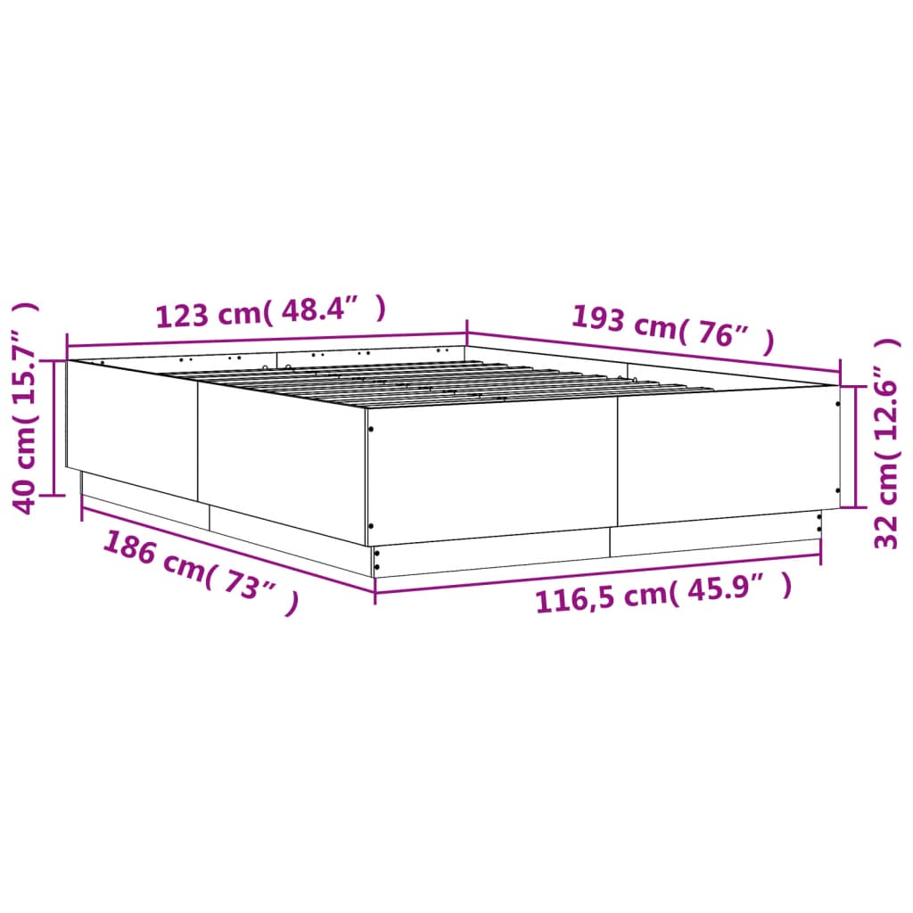 vidaXL Πλαίσιο Κρεβατιού Μαύρο 120x190 εκ. από Επεξεργασμένο Ξύλο