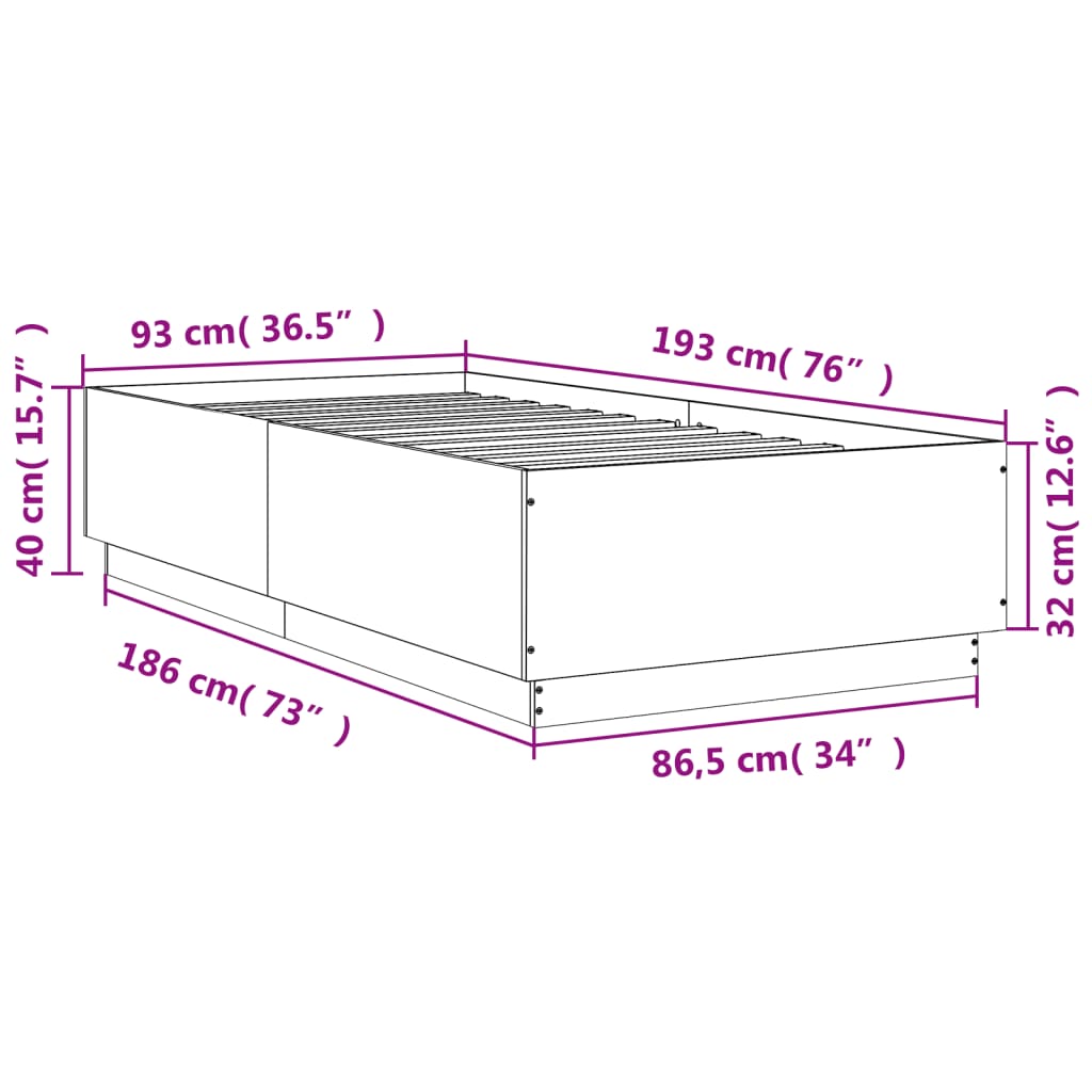 vidaXL Πλαίσιο Κρεβατιού Καπνιστή Δρυς 90 x 190 εκ. Επεξεργασμένο Ξύλο