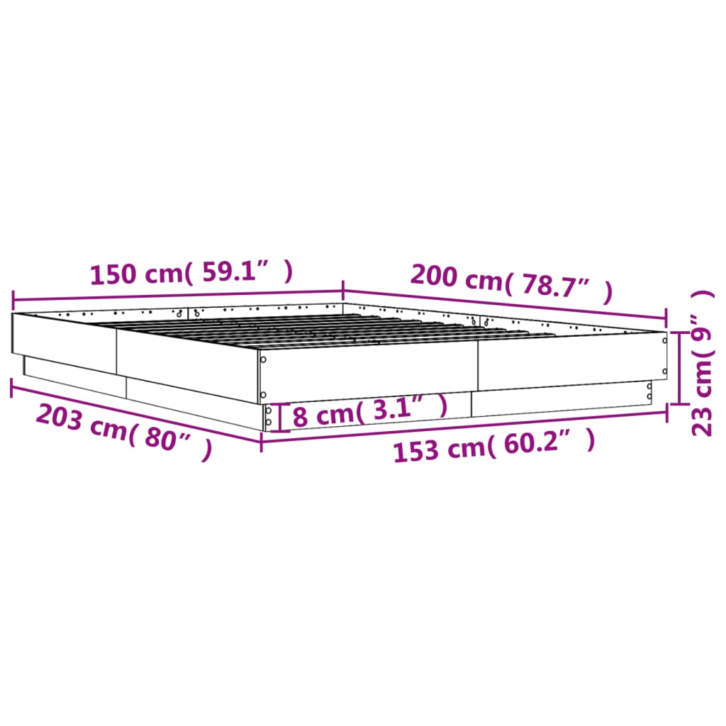 vidaXL Πλαίσιο Κρεβατιού Γκρι Sonoma 150x200 εκ. Επεξεργασμένο Ξύλο