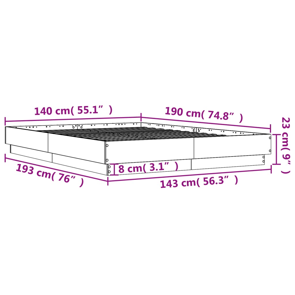 vidaXL Πλαίσιο Κρεβατιού Λευκό 140 x 190 εκ. Επεξεργασμένο Ξύλο