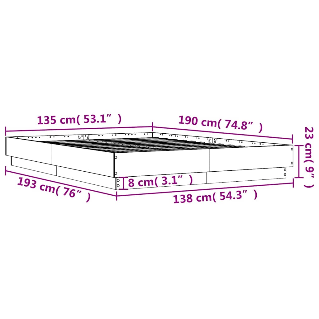 vidaXL Πλαίσιο Κρεβατιού Sonoma Δρυς 135x190 εκ. Επεξεργασμένο Ξύλο
