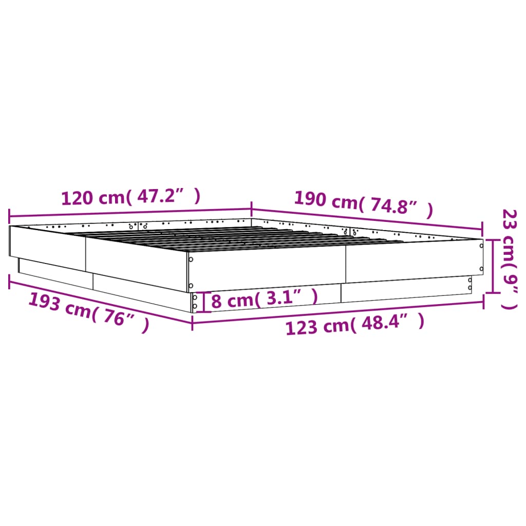 vidaXL Πλαίσιο Κρεβατιού Καπνιστή Δρυς 120x190 εκ. Επεξεργασμένο Ξύλο