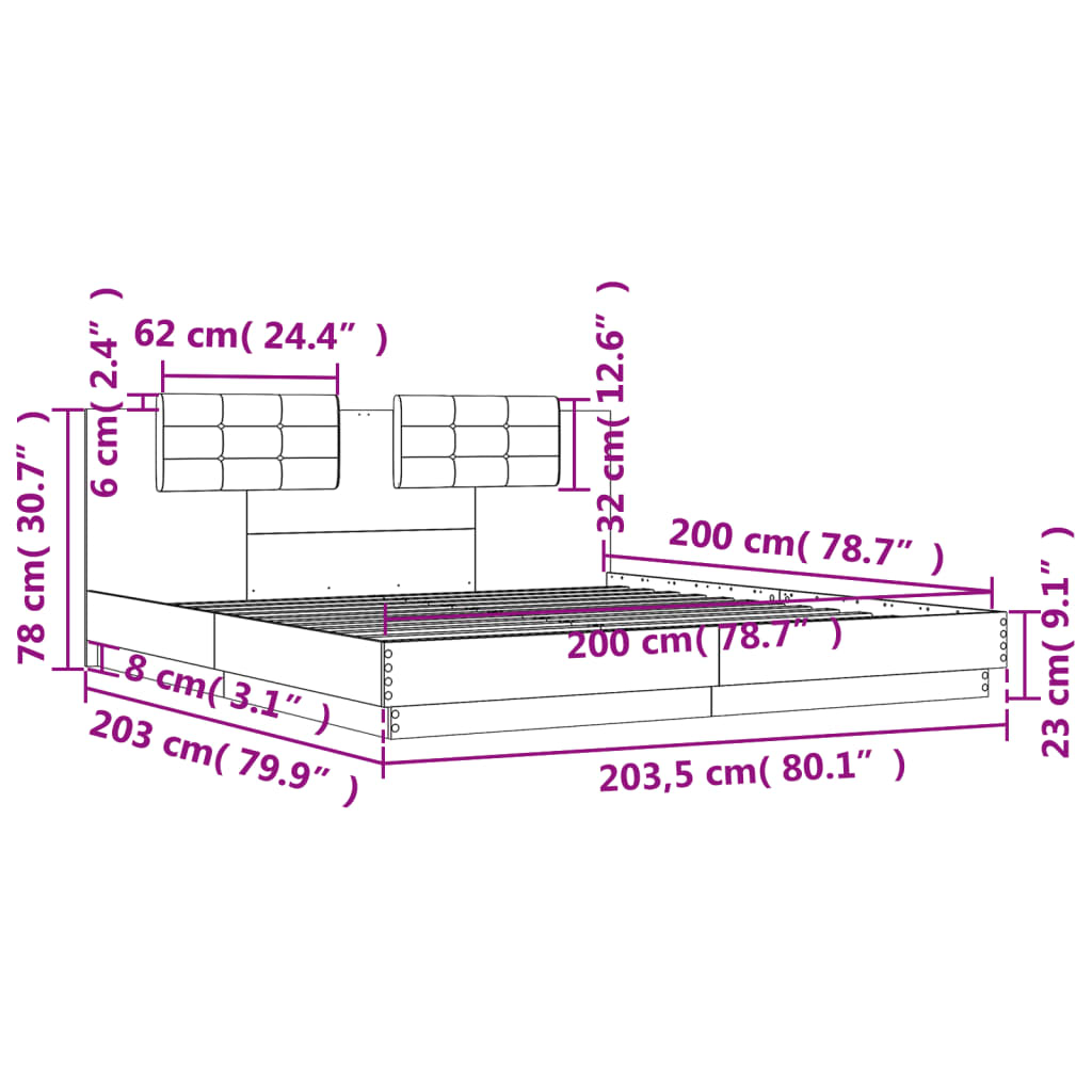 vidaXL Πλαίσιο Κρεβατιού με Κεφαλάρι Γκρι Sonoma 200x200εκ. Επεξ. Ξύλο