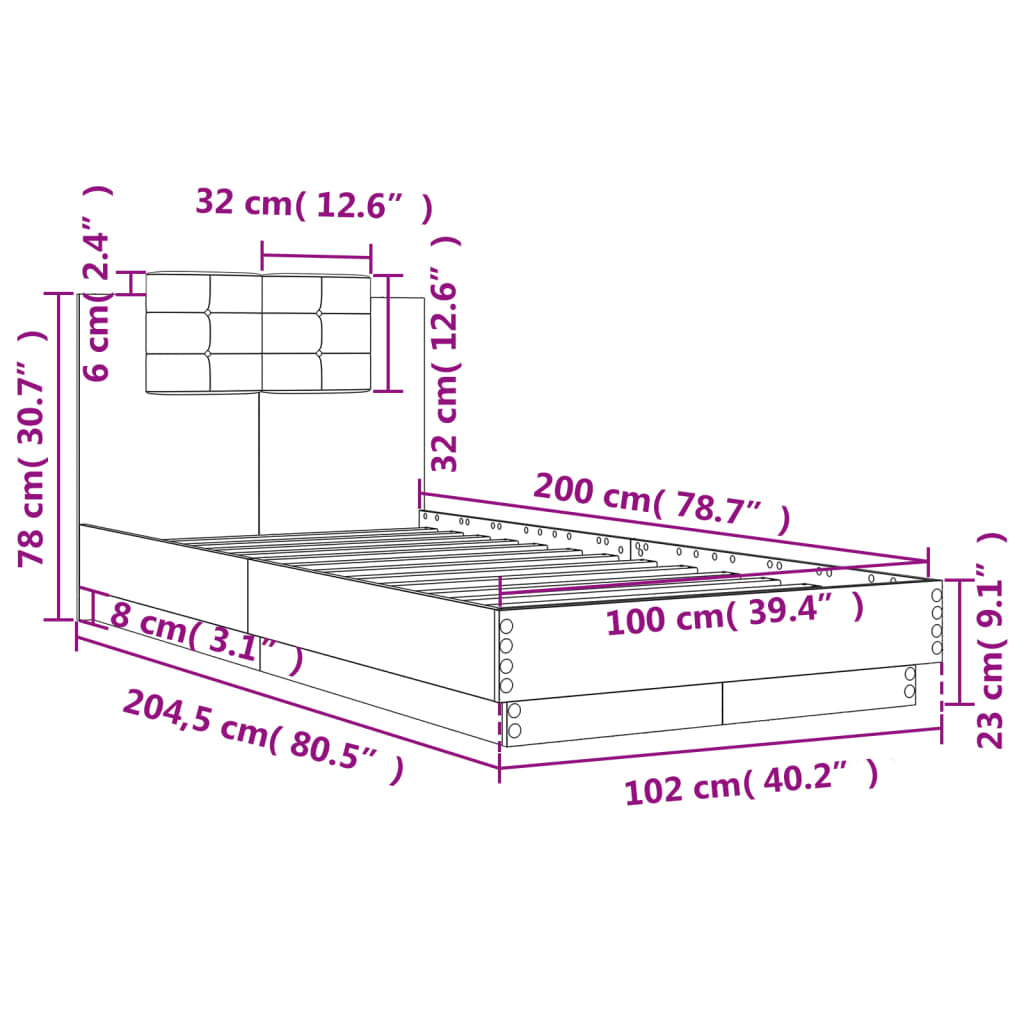 vidaXL Πλαίσιο Κρεβατιού με Κεφαλάρι Sonoma Δρυς 100x200εκ. Επεξ. Ξύλο