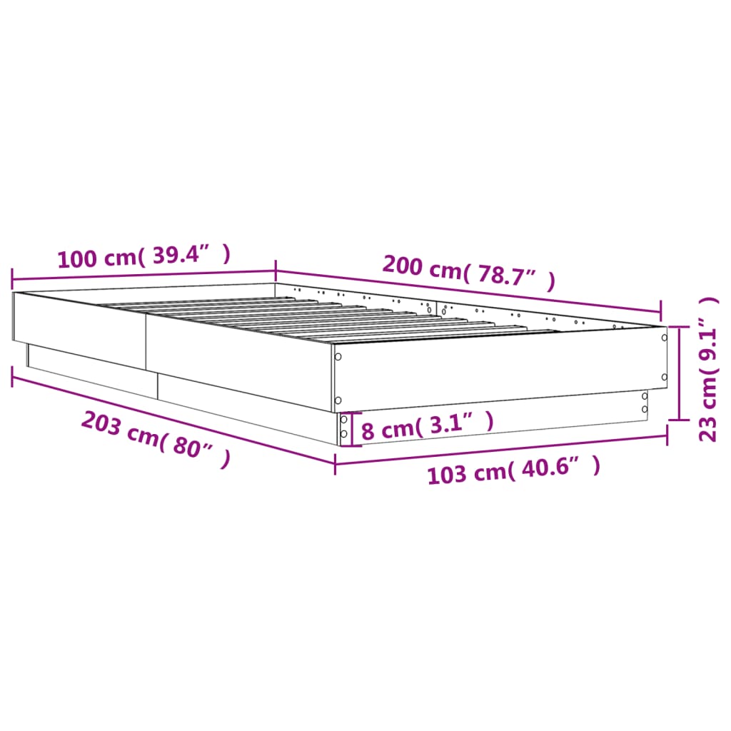 vidaXL Πλαίσιο Κρεβατιού Χωρ. Στρώμα Sonoma Δρυς 100x200εκ Επ. Ξύλο