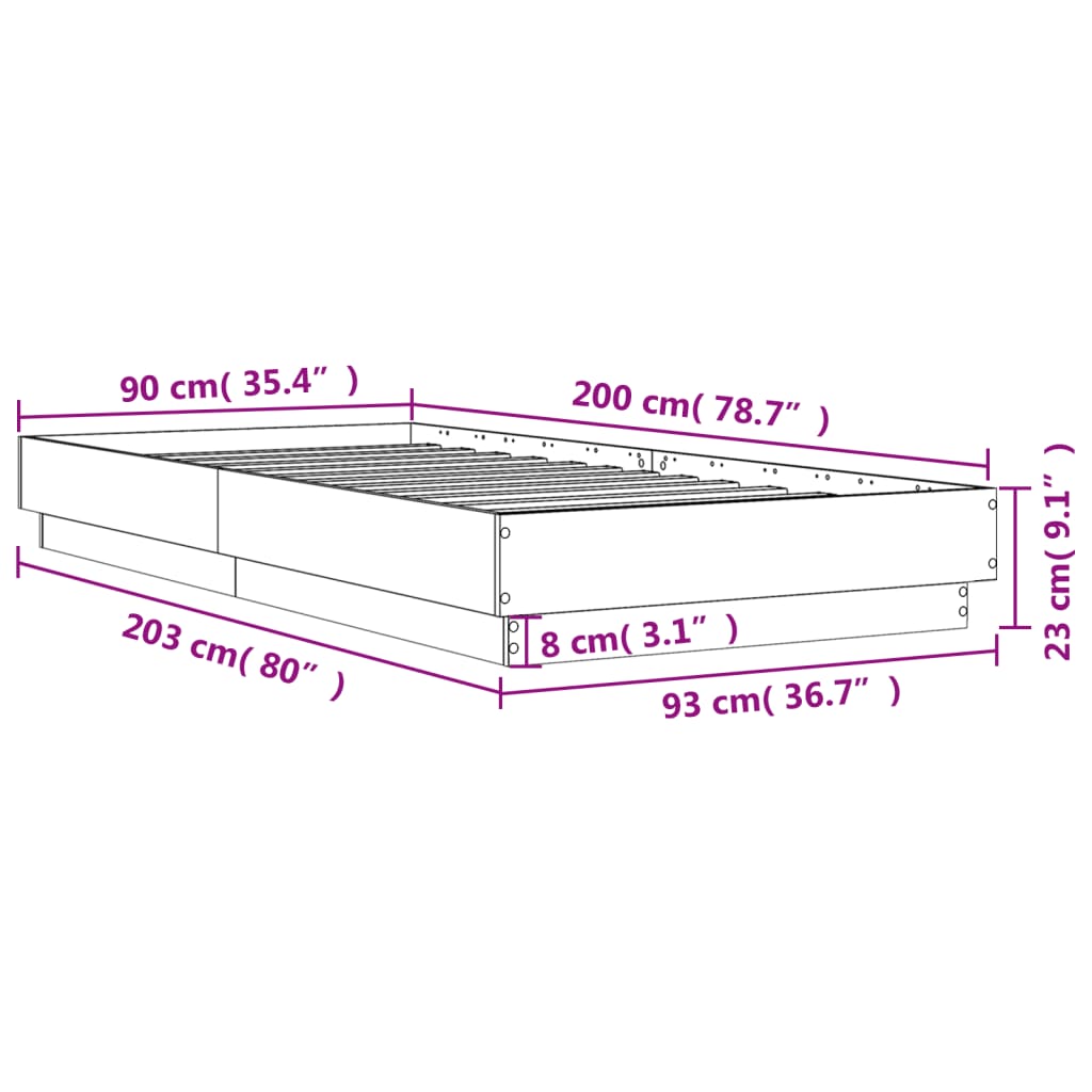 vidaXL Πλαίσιο Κρεβ. Χωρ. Στρώμα Sonoma Δρυς 90x200 εκ. Επεξ. Ξύλο