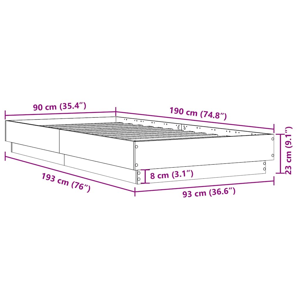 vidaXL Πλαίσιο Κρεβ. Χωρ. Στρώμα Καφέ Δρυς 90 x 190 εκ. Επεξ. Ξύλο