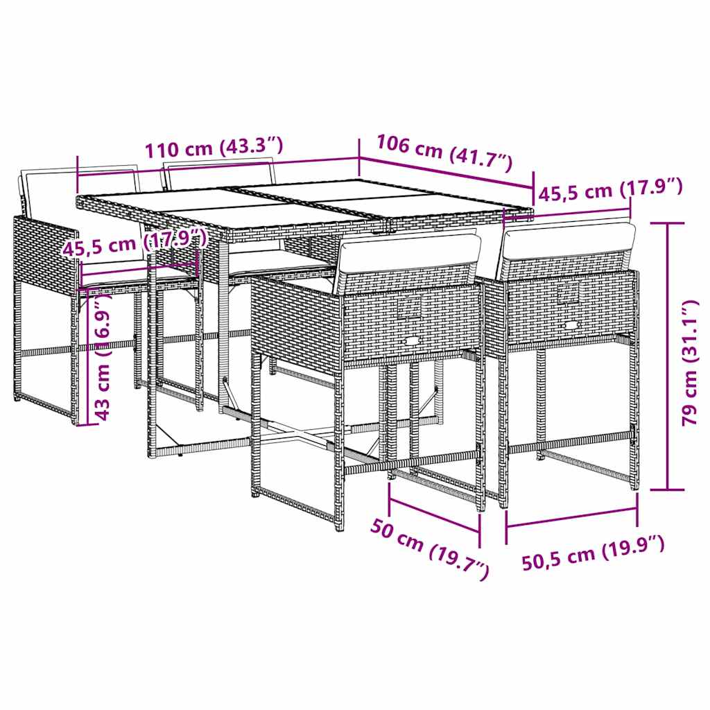 vidaXL Σετ Τραπεζαρίας Κήπου 5 τεμ. Γκρι Συνθ. Ρατάν με Μαξιλάρια