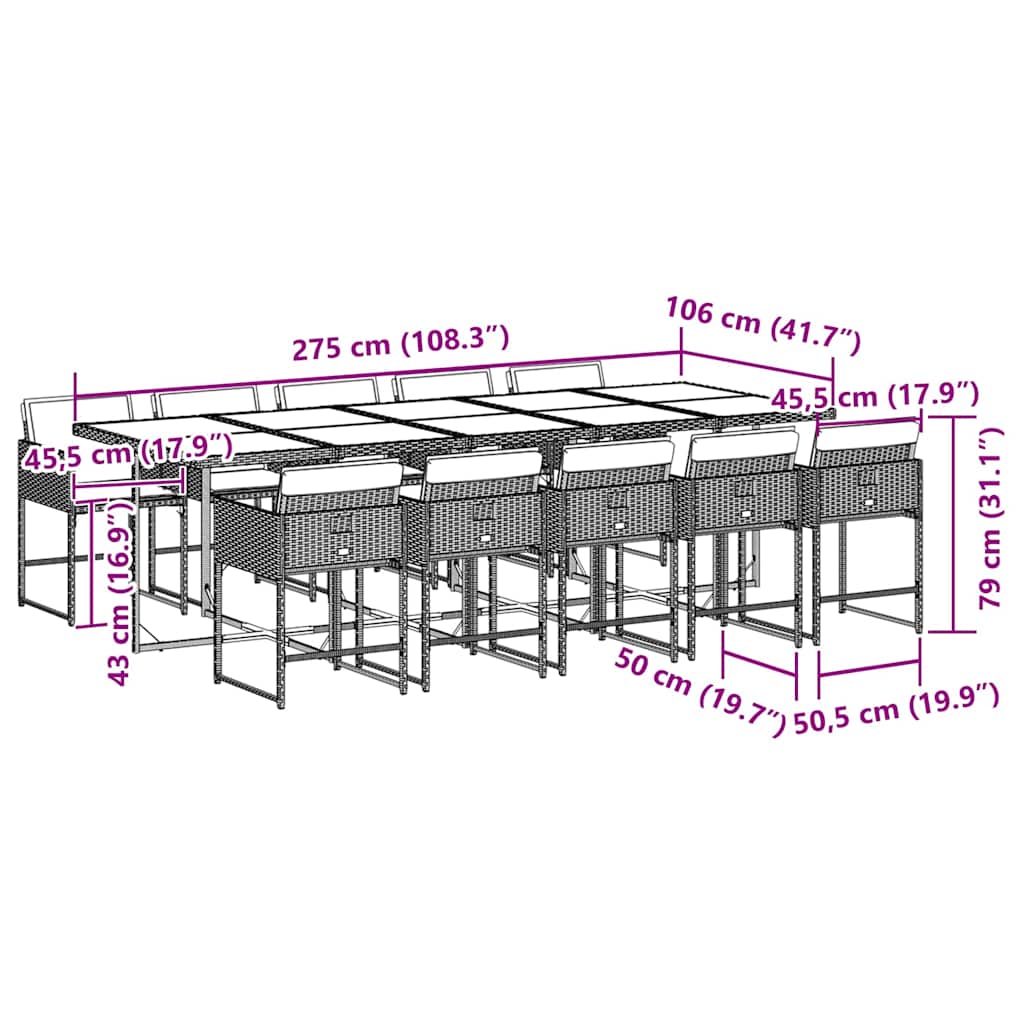 vidaXL Σετ Τραπεζαρίας Κήπου 11 Τεμαχίων Γκρι Συνθ. Ρατάν με Μαξιλάρια