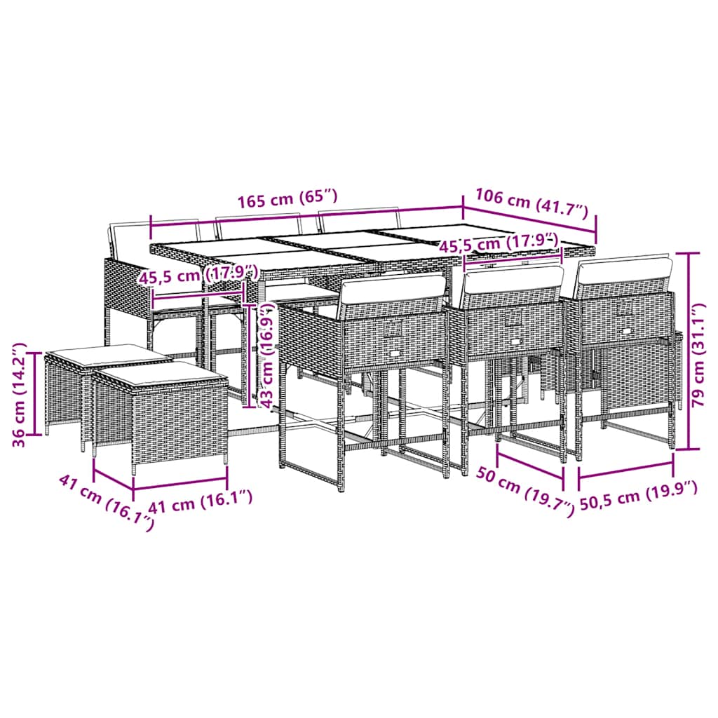 vidaXL Σετ Τραπεζαρίας Κήπου 11 Τεμαχίων Γκρι Συνθ. Ρατάν με Μαξιλάρια
