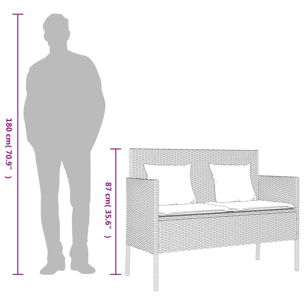 vidaXL Πάγκος Κήπου Καφέ από Συνθετικό Ρατάν με Μαξιλάρια