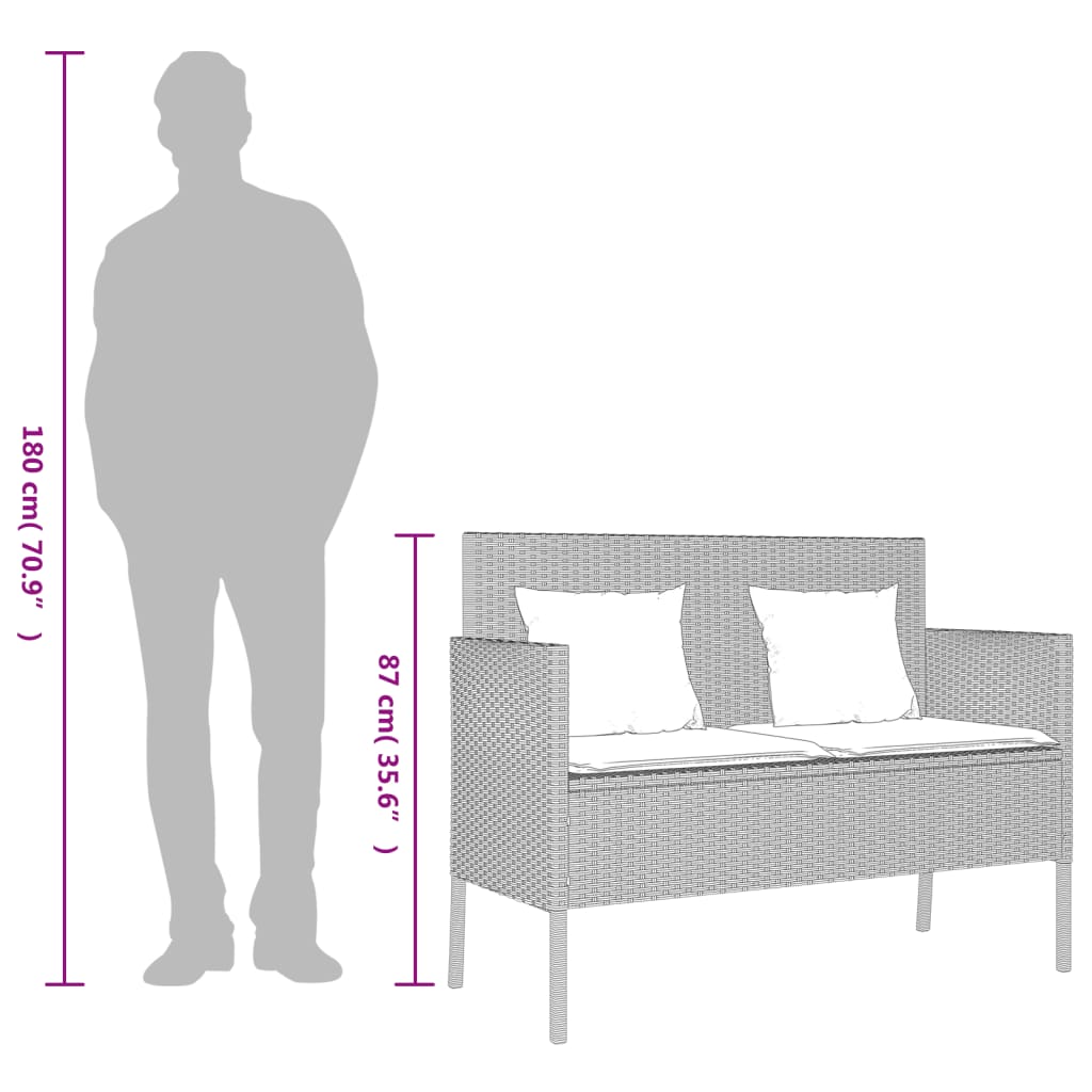 vidaXL Πάγκος Κήπου Ανοιχτό Γκρι από Συνθετικό Ρατάν με Μαξιλάρια