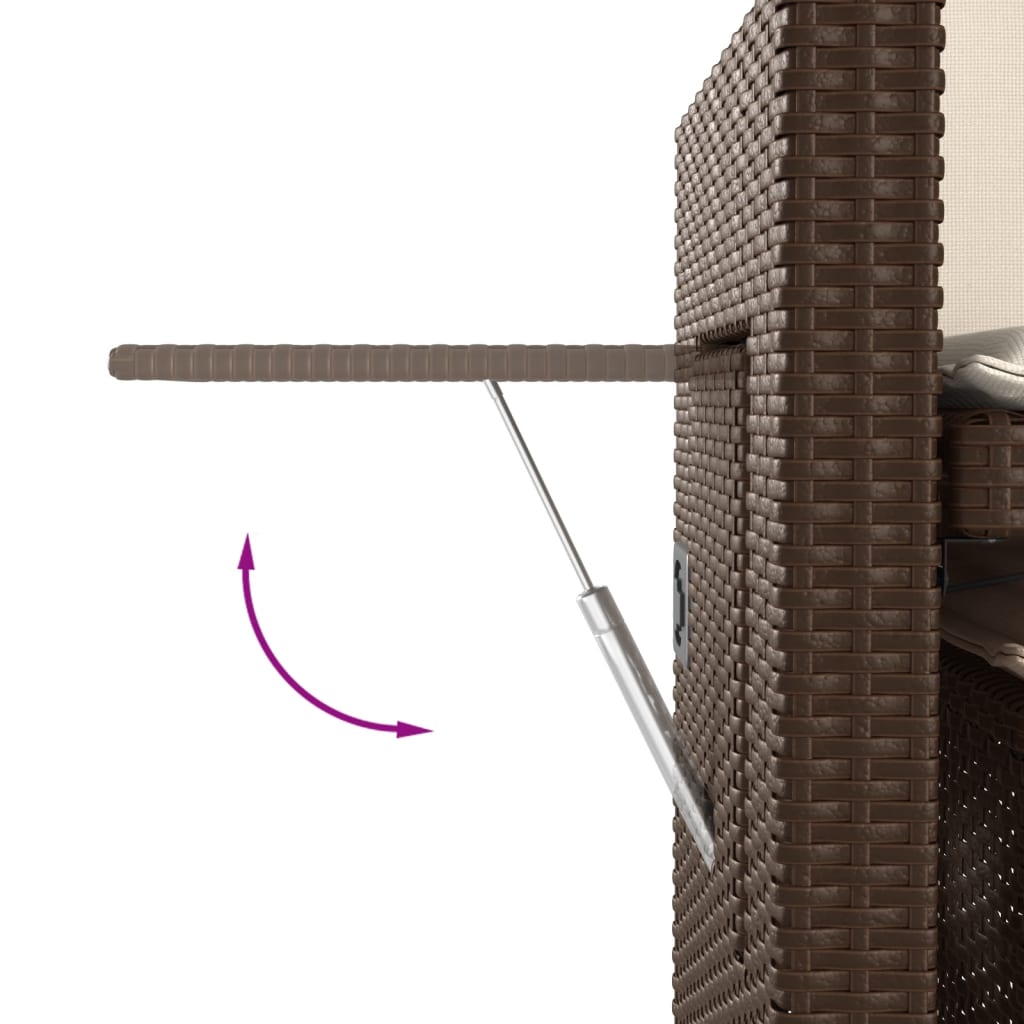 vidaXL Πάγκος Κήπου Ανακλινόμενος Καφέ Συνθετικό Ρατάν με Μαξιλάρια