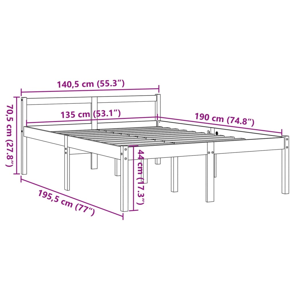 vidaXL Κρεβάτι Ηλικιωμένων Καφέ Κεριού 135x190εκ από Μασίφ Ξύλο Πεύκου