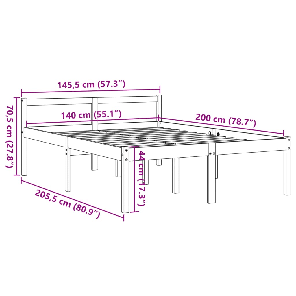 vidaXL Κρεβάτι Ηλικιωμένων Καφέ Κεριού 140x200εκ από Μασίφ Ξύλο Πεύκου