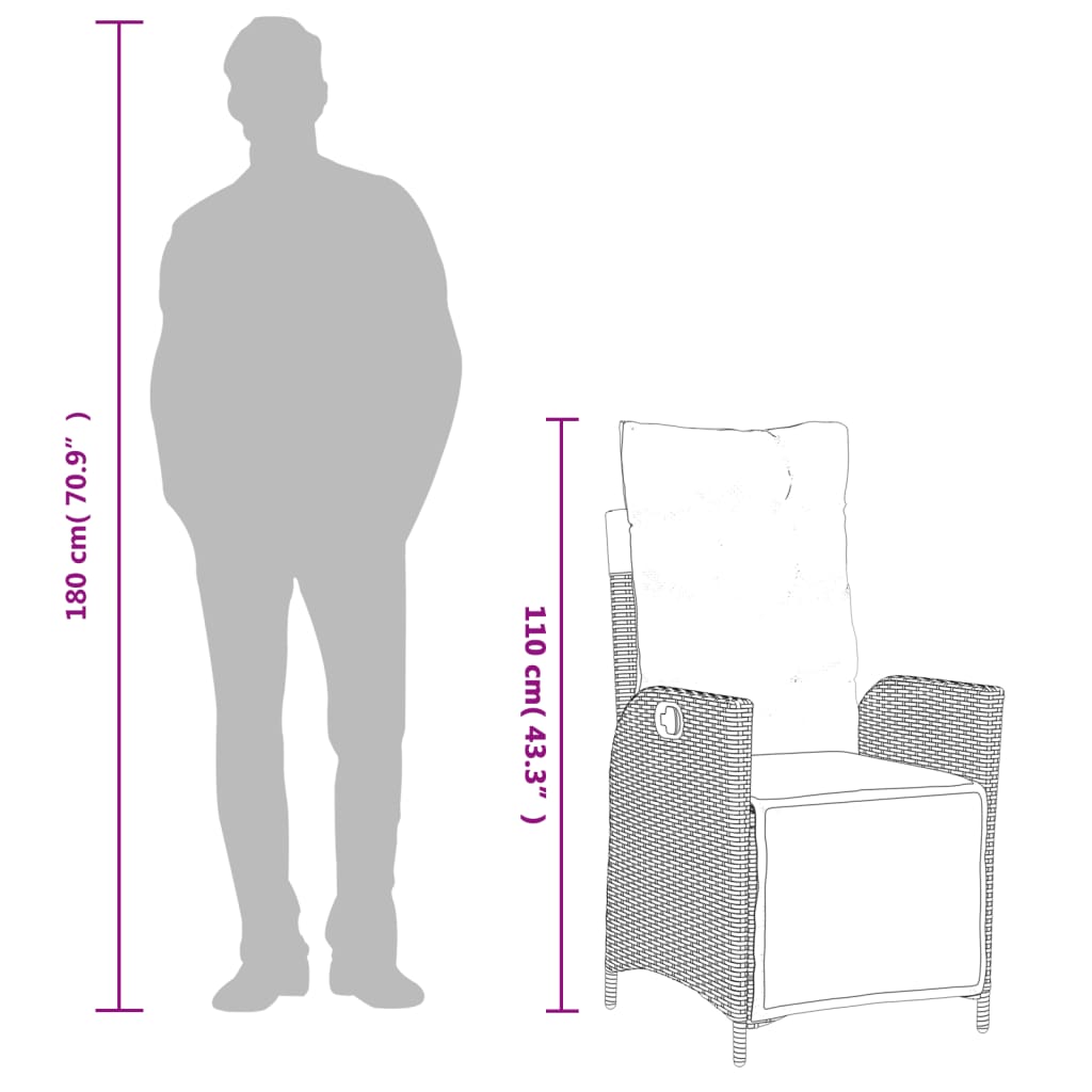 vidaXL Σετ Τραπεζαρίας Κήπου 3 τεμ. Αν. Γκρι Συνθ. Ρατάν με Μαξιλάρια