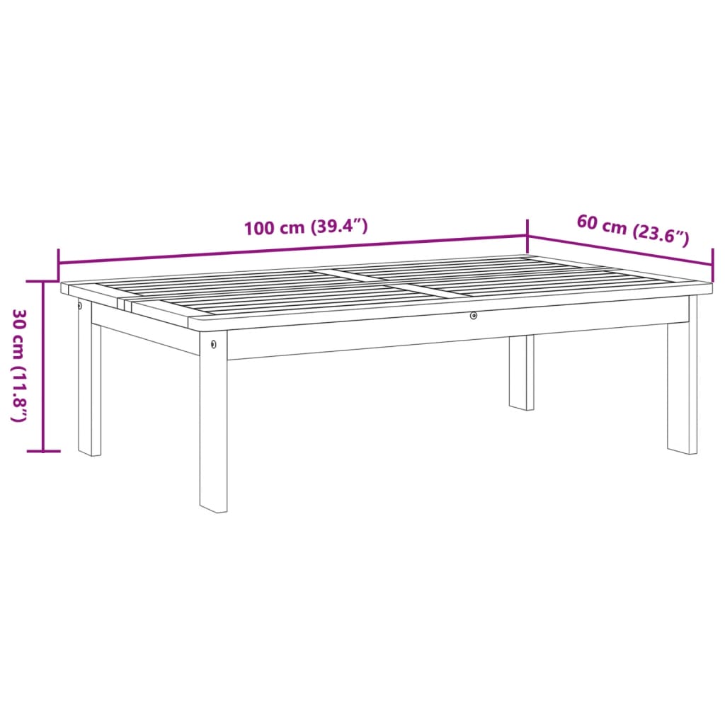 vidaXL Τραπέζι Κήπου 100 x 60 x 30 εκ. από Μασίφ Ξύλο Ακακίας