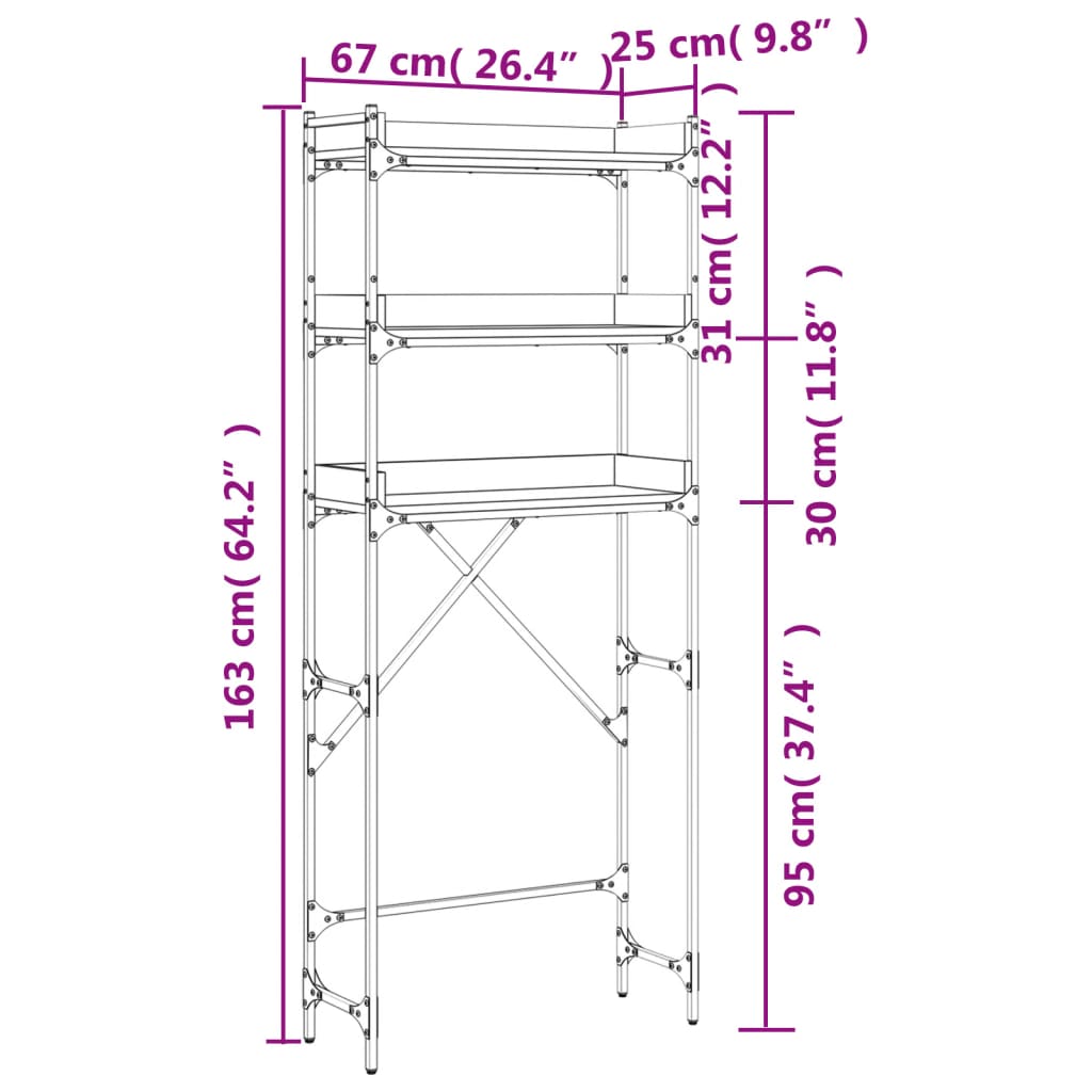 vidaXL Ραφιέρα Πλυντηρίου Sonoma Δρυς 67x25x163 εκ. από Επεξεργ. Ξύλο
