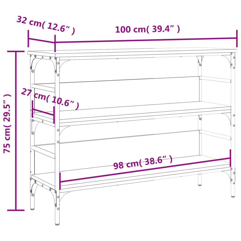vidaXL Τραπέζι Κονσόλα Καφέ Δρυς 100x32x75 εκ. Επεξεργασμένο Ξύλο