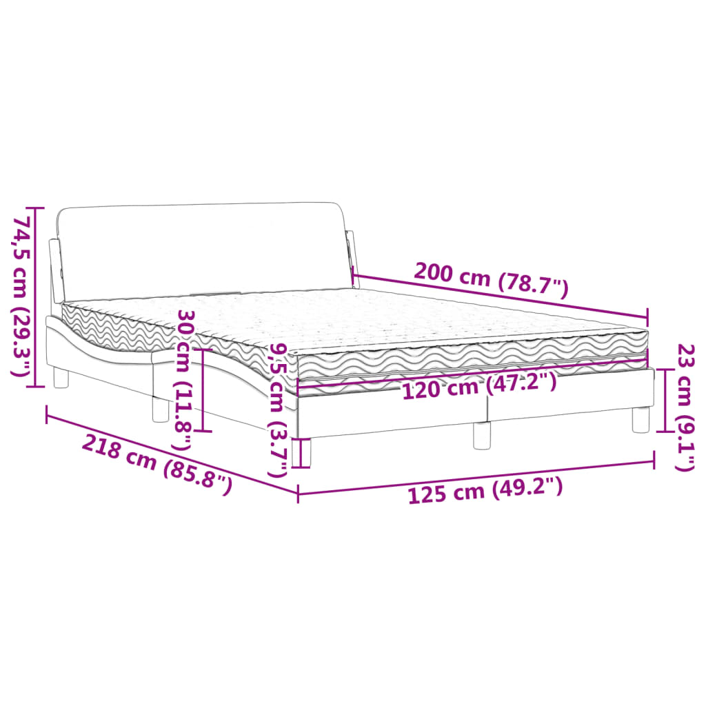 vidaXL Κρεβάτι με Στρώμα Dover Ανοιχτό Γκρι 120x200 εκ. Υφασμάτινο