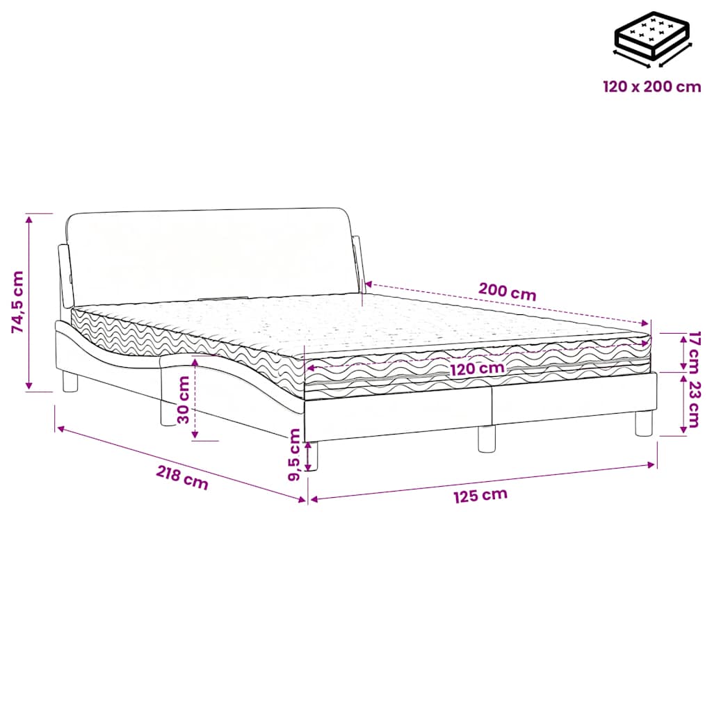 vidaXL Κρεβάτι με Στρώμα Dover Λευκό και Μαύρο 120 x 200 εκ. Συνθετικό Δέρμα