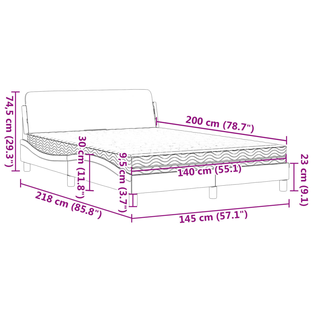 vidaXL Κρεβάτι με Στρώμα Dover Μαύρο 140x200 εκ. Βελούδινο