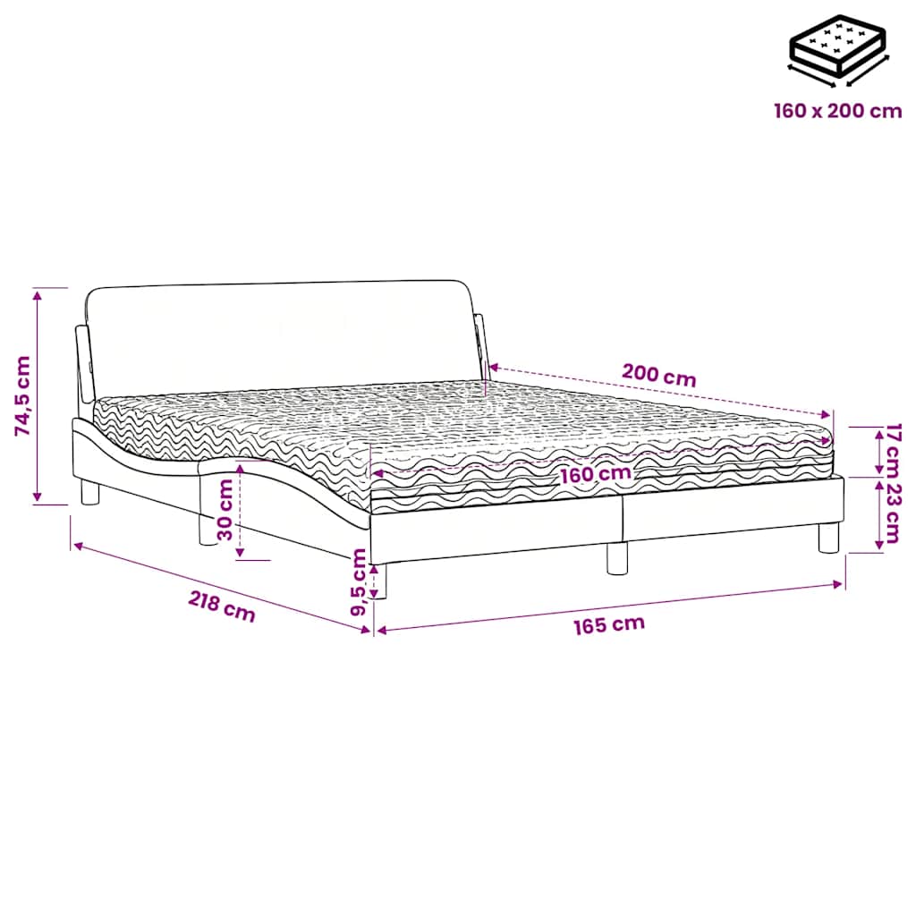 vidaXL Κρεβάτι με Στρώμα Dover Μαύρο/Λευκό 160x200 εκ. από Συνθετικό Δέρμα