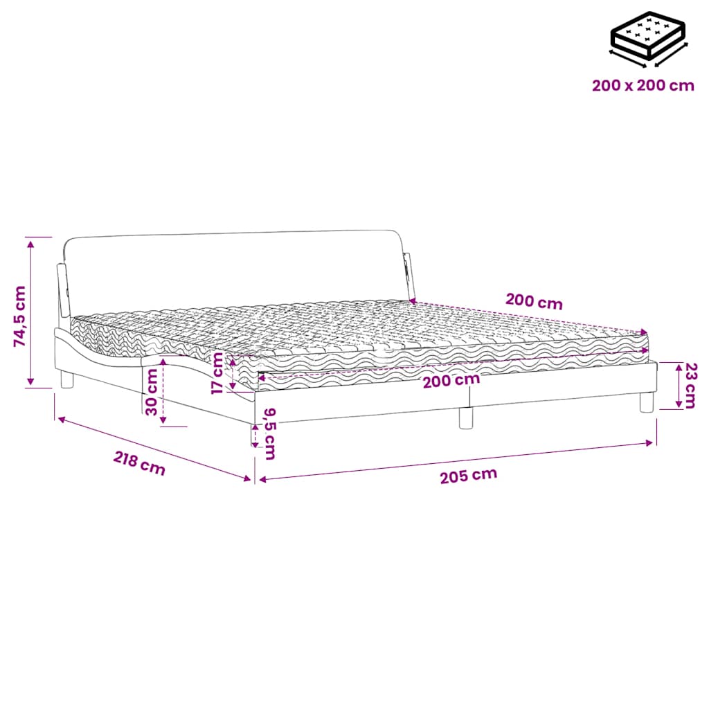 vidaXL Κρεβάτι με Στρώμα Dover Μαύρο/Λευκό 200x200εκ.Συνθ. Δέρμα