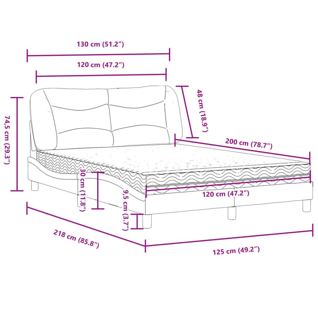 vidaXL Κρεβάτι με Στρώμα Hvar Σκούρο Καφέ 120x200 εκ. Υφασμάτινο