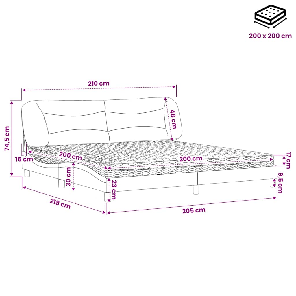vidaXL Κρεβάτι με Στρώμα Hvar Κρεμ 200x200 εκ. Υφασμάτινο