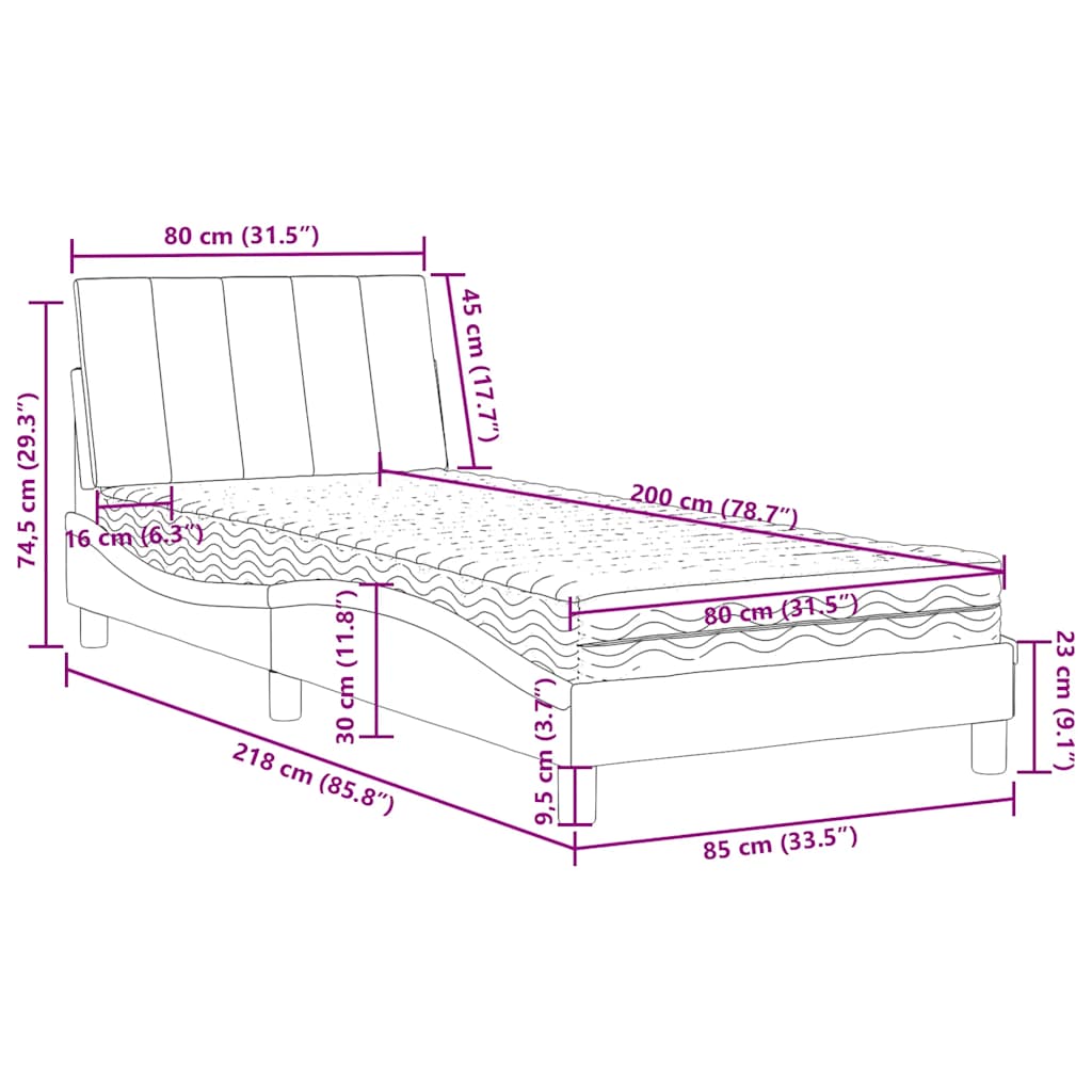 vidaXL Κρεβάτι με Στρώμα Hanko Σκούρο Πράσινο 80x200 εκ. Βελούδινο
