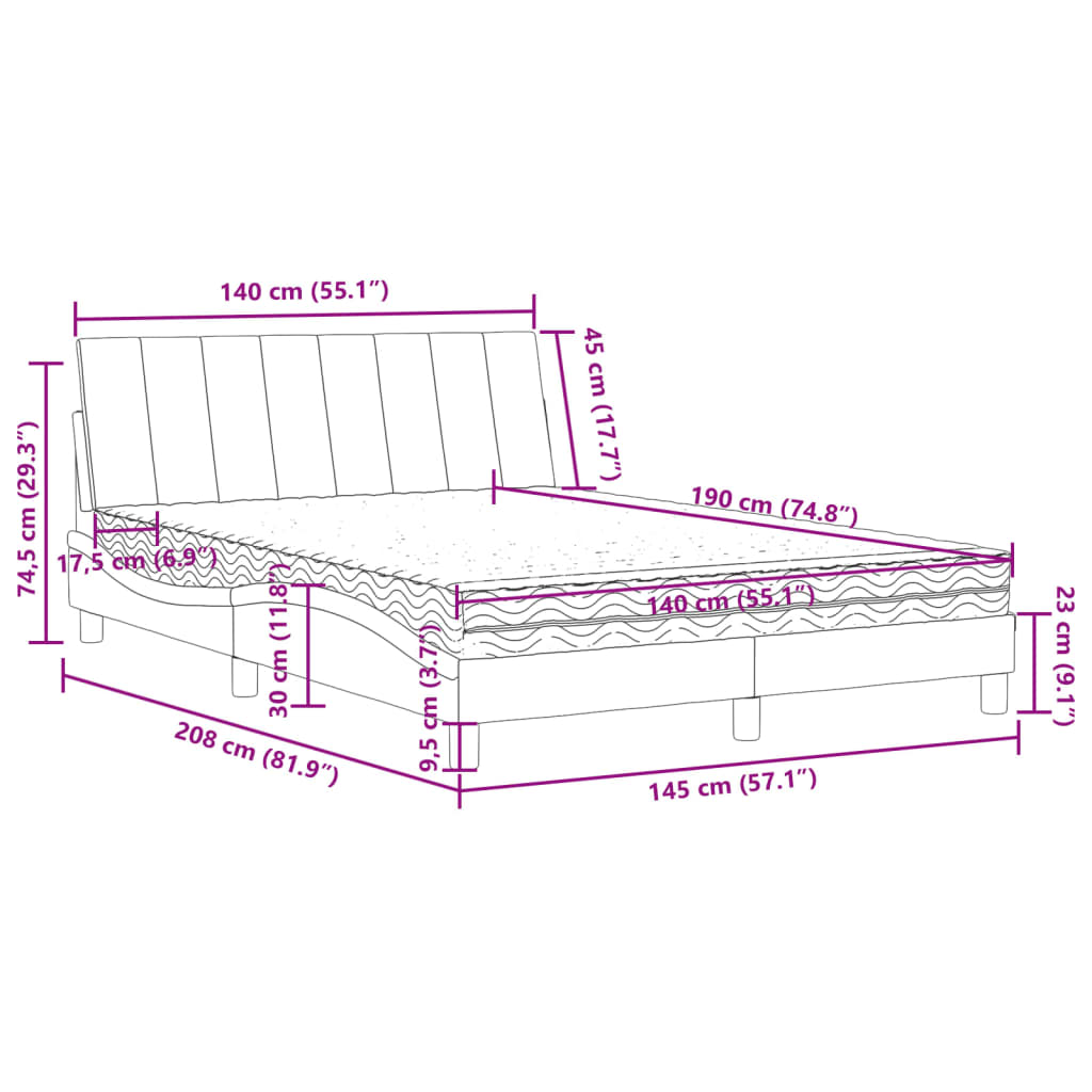 vidaXL Κρεβάτι με Στρώμα Hanko Μαύρο 140x190 εκ. Βελούδινο