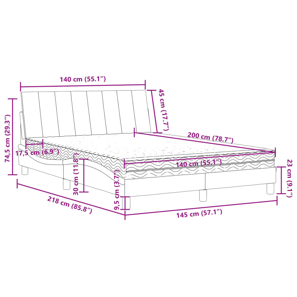 vidaXL Κρεβάτι με Στρώμα Hanko Μαύρο 140x200 εκ. Βελούδινο