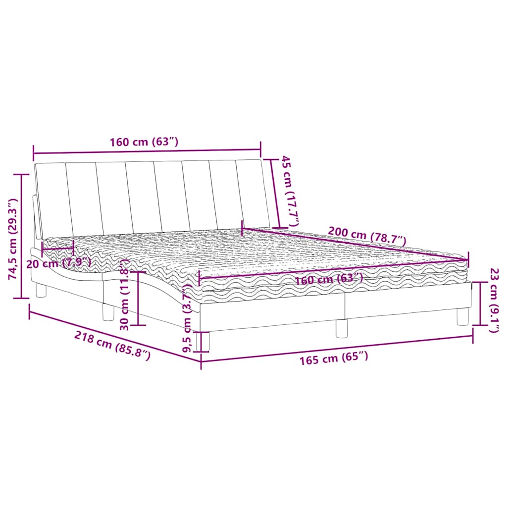 vidaXL Κρεβάτι με Στρώμα Hanko Σκούρο Πράσινο 160x200εκ. Βελούδινο
