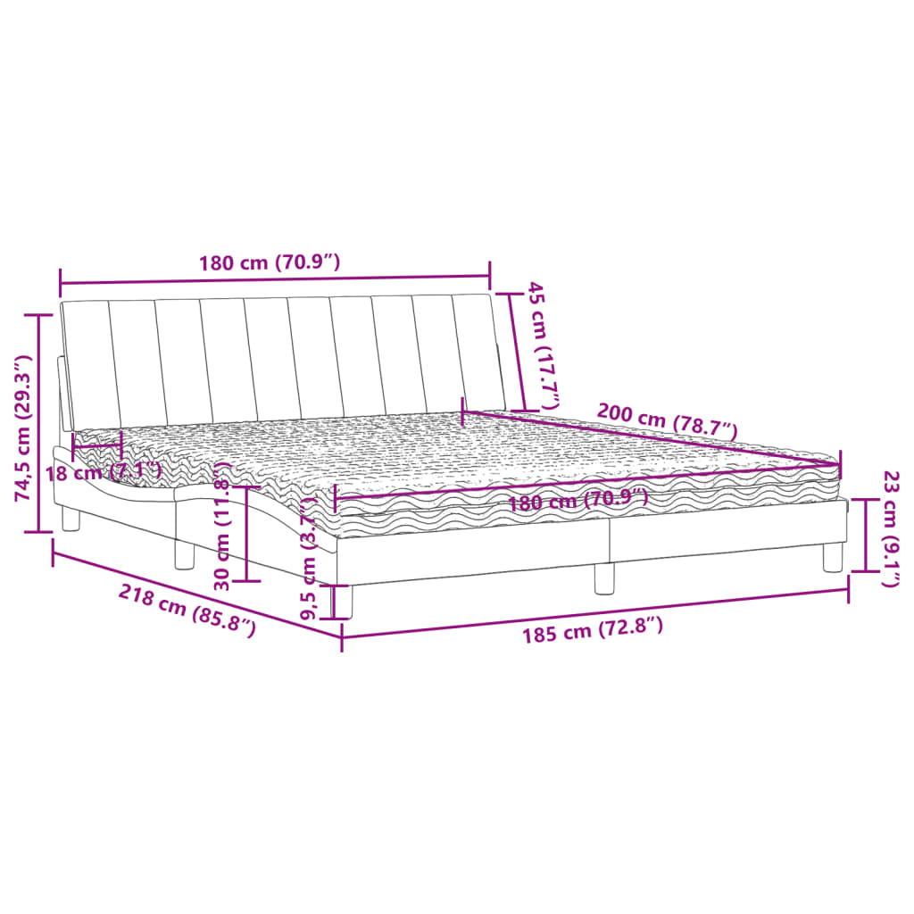 vidaXL Κρεβάτι με Στρώμα Hanko Μαύρο 180x200 εκ. Βελούδινο