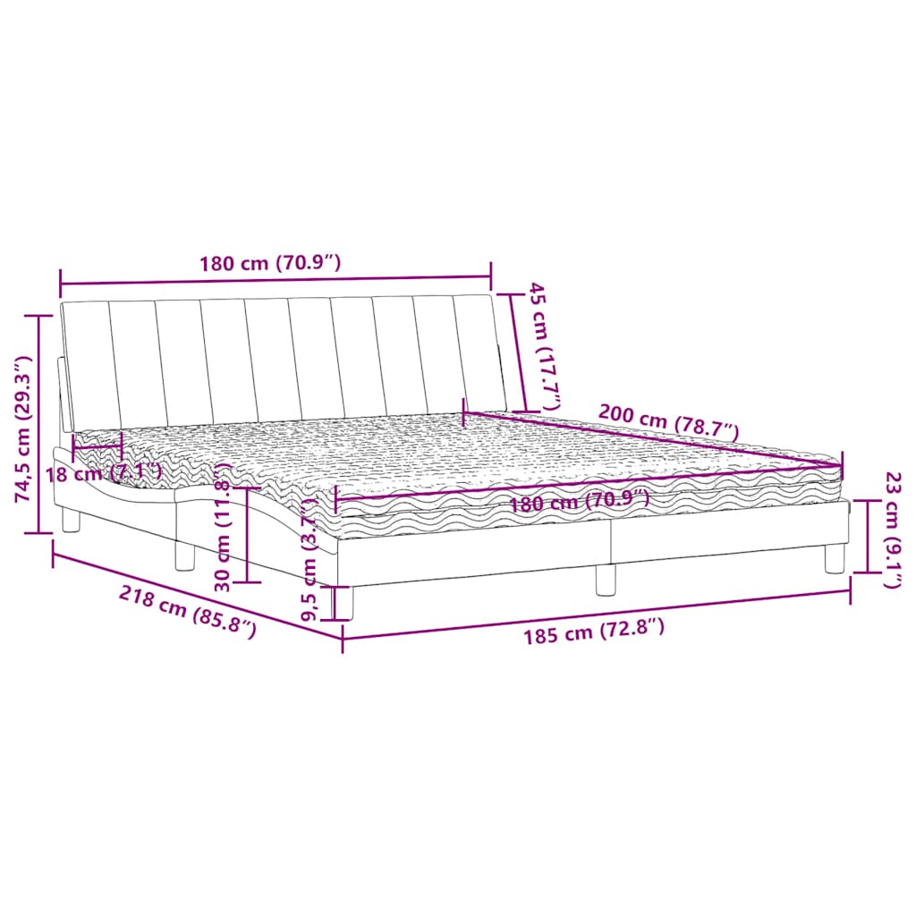 vidaXL Κρεβάτι με Στρώμα Hanko Μπλε 180 x 200 εκ. Βελούδινος