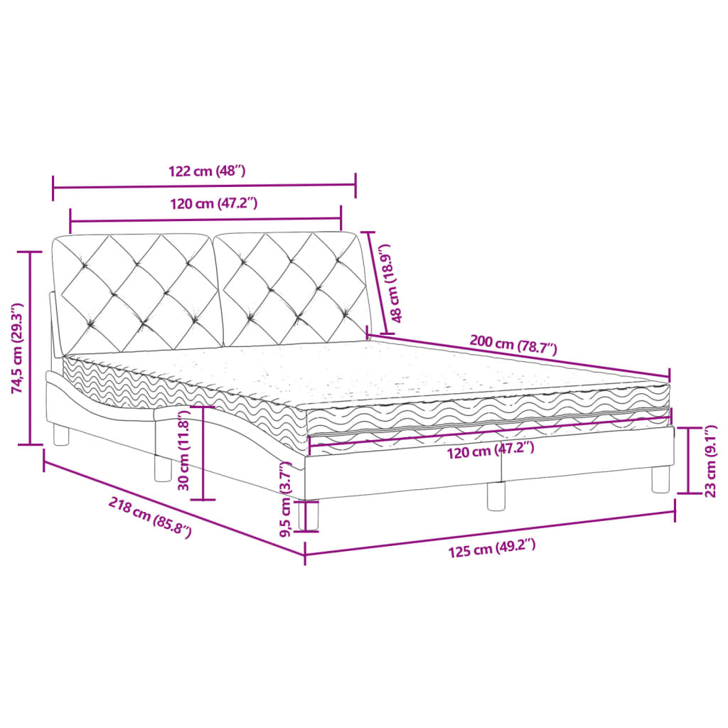 vidaXL Κρεβάτι με Στρώμα Σκούρο Γκρι 120x200 εκ. Βελούδινο