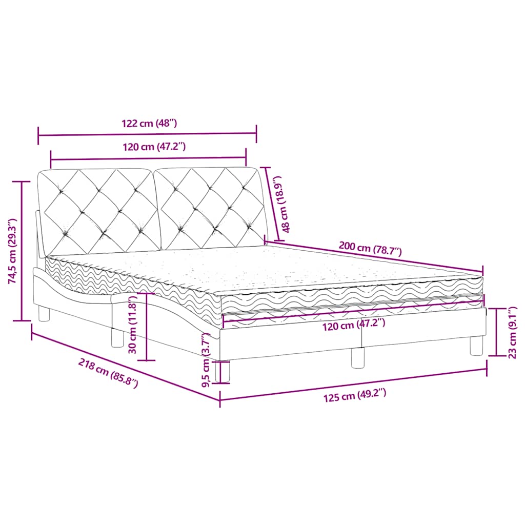 vidaXL Κρεβάτι με Στρώμα Μπλε 120x200 εκ. Βελούδινο