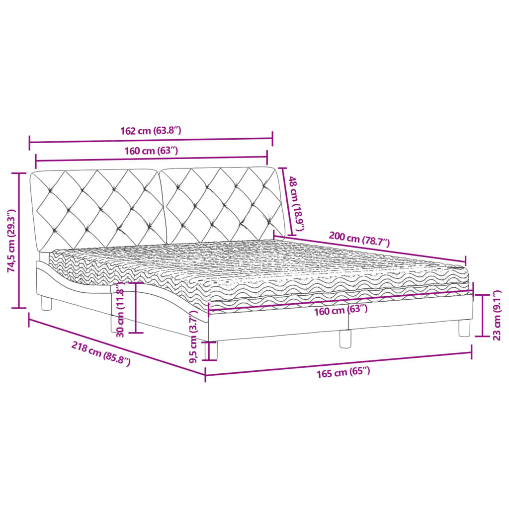 vidaXL Κρεβάτι με Στρώμα Μαύρο 160x200 εκ. Βελούδινο