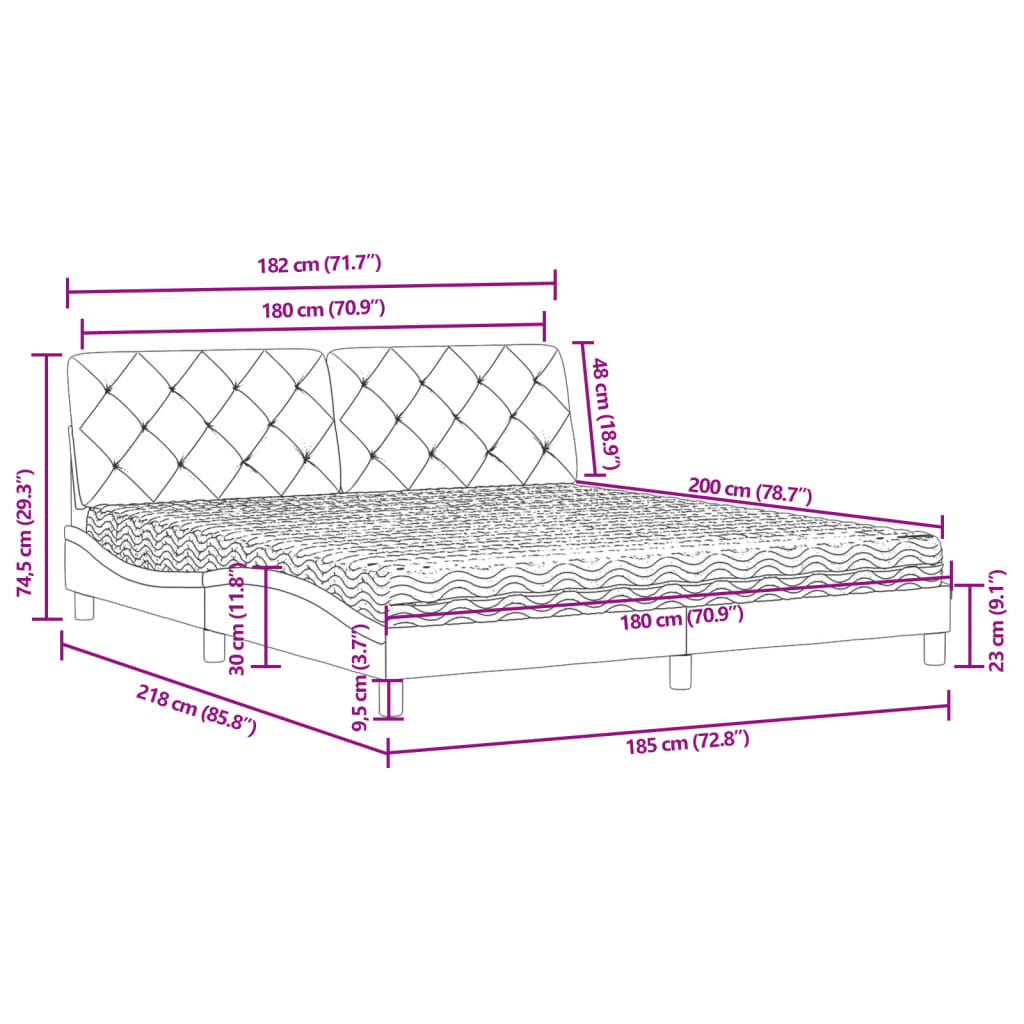 vidaXL Κρεβάτι με Στρώμα Ροζ 180x200 εκ. Βελούδινο