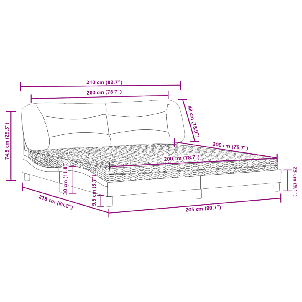 vidaXL Κρεβάτι με Στρώμα Hvar Μαύρο 200x200 εκ. Συνθετικό Δέρμα