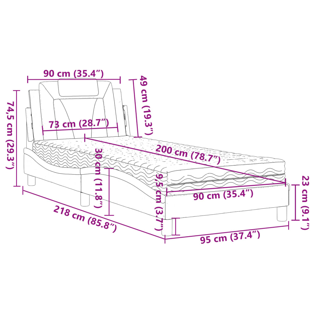 vidaXL Κρεβάτι Viana με Στρώμα Μαύρο 90x200 εκ. από Συνθετικό Δέρμα