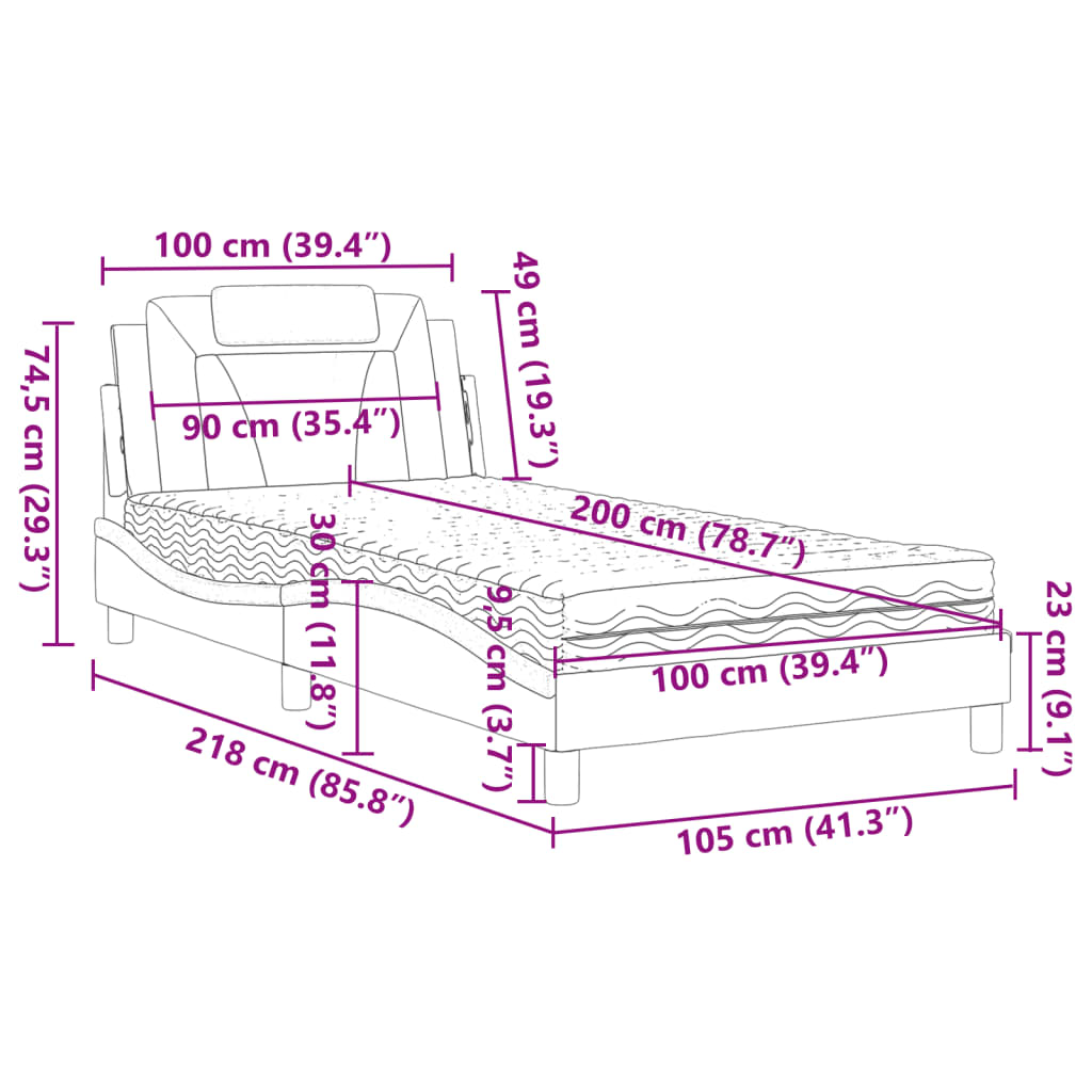 vidaXL Κρεβάτι Viana με Στρώμα Μαύρο 100x200 εκ. από Συνθετικό Δέρμα